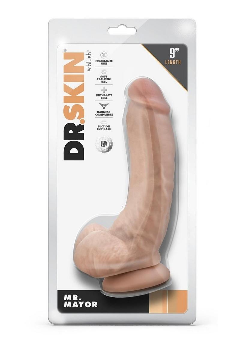 Dr. Skin Mr. Mayor Dildo with Balls and Suction Cup - Vanilla - 9in