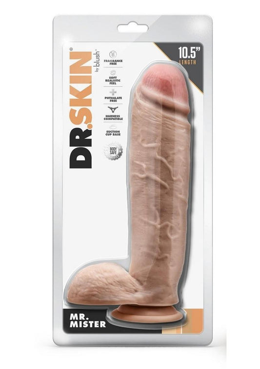 Dr. Skin Mr. Mister Dildo with Balls and Suction Cup - Vanilla - 10.5in