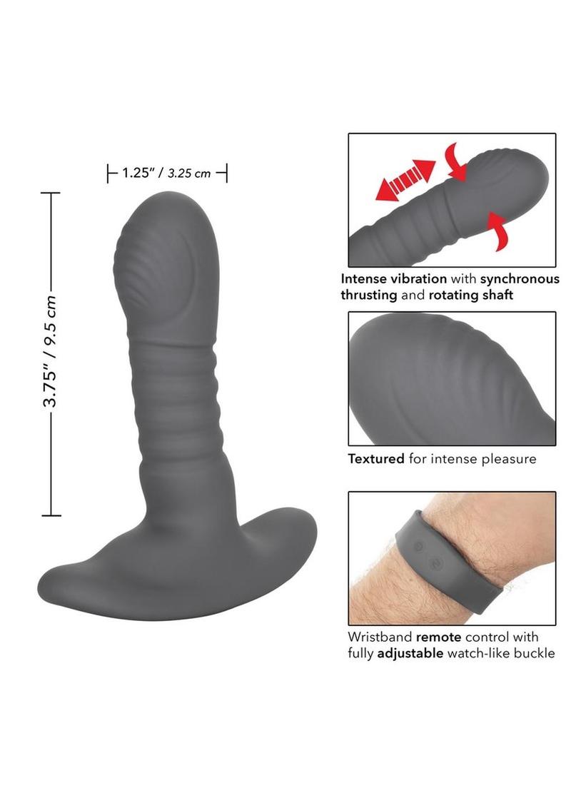 Eclipse Silicone Rechargeable Thrusting Rotator Anal Probe with Remote Control - Gray/Grey