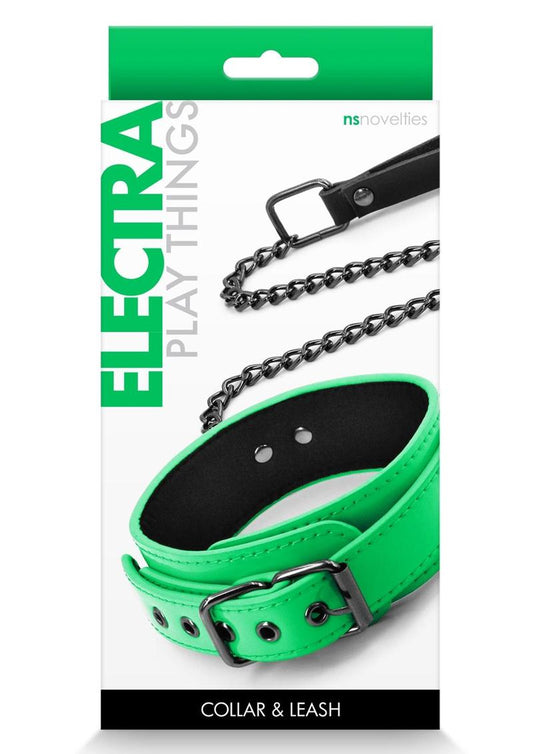 Electra Play Things Pu Leather Collar and Leash - Green