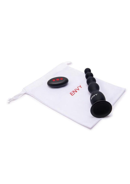 Envy Toys Remote Controlled Flexi Beads Rechargeable Silicone Vibrating Anal Beads with Suction Base - Black