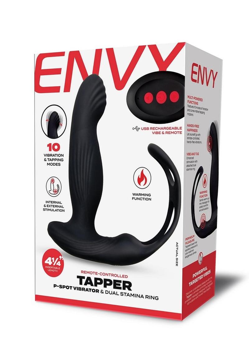 Envy Toys Remote Controlled Tapper Rechargeable Silicone P-Spot Vibrator and Dual Stamina Ring