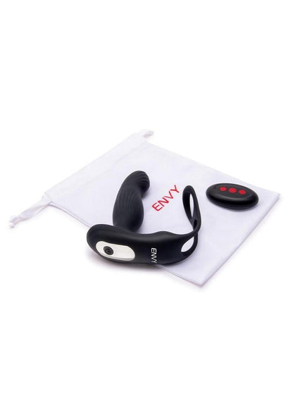 Envy Toys Remote Controlled Tapper Rechargeable Silicone P-Spot Vibrator and Dual Stamina Ring - Black