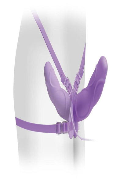 Fetish Fantasy Elite Vibrating Double Delight Strap-On Silicone Waterproof - Purple - 10in