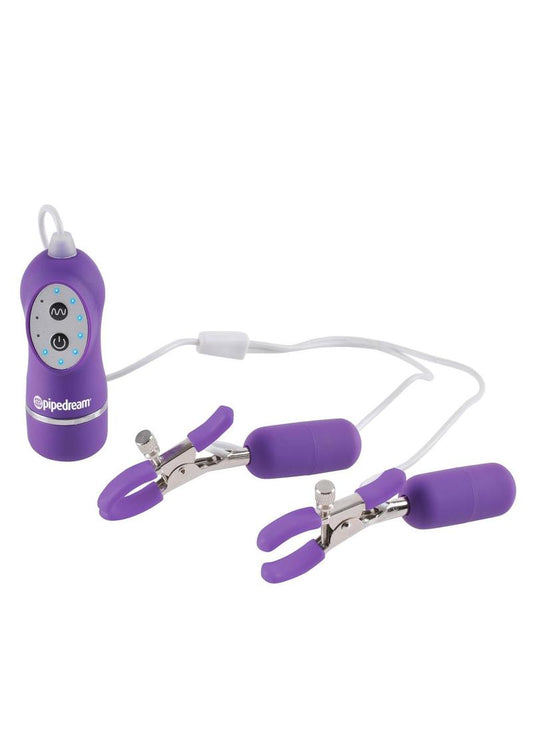 Fetish Fantasy Series 10 Function Vibrating Nipple Clamps with Remote Control - Purple