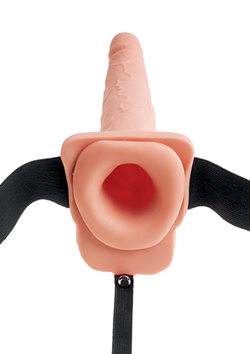 Fetish Fantasy Series Hollow Squirting Strap-On Dildo with Balls and Harness - Vanilla - 7.5in