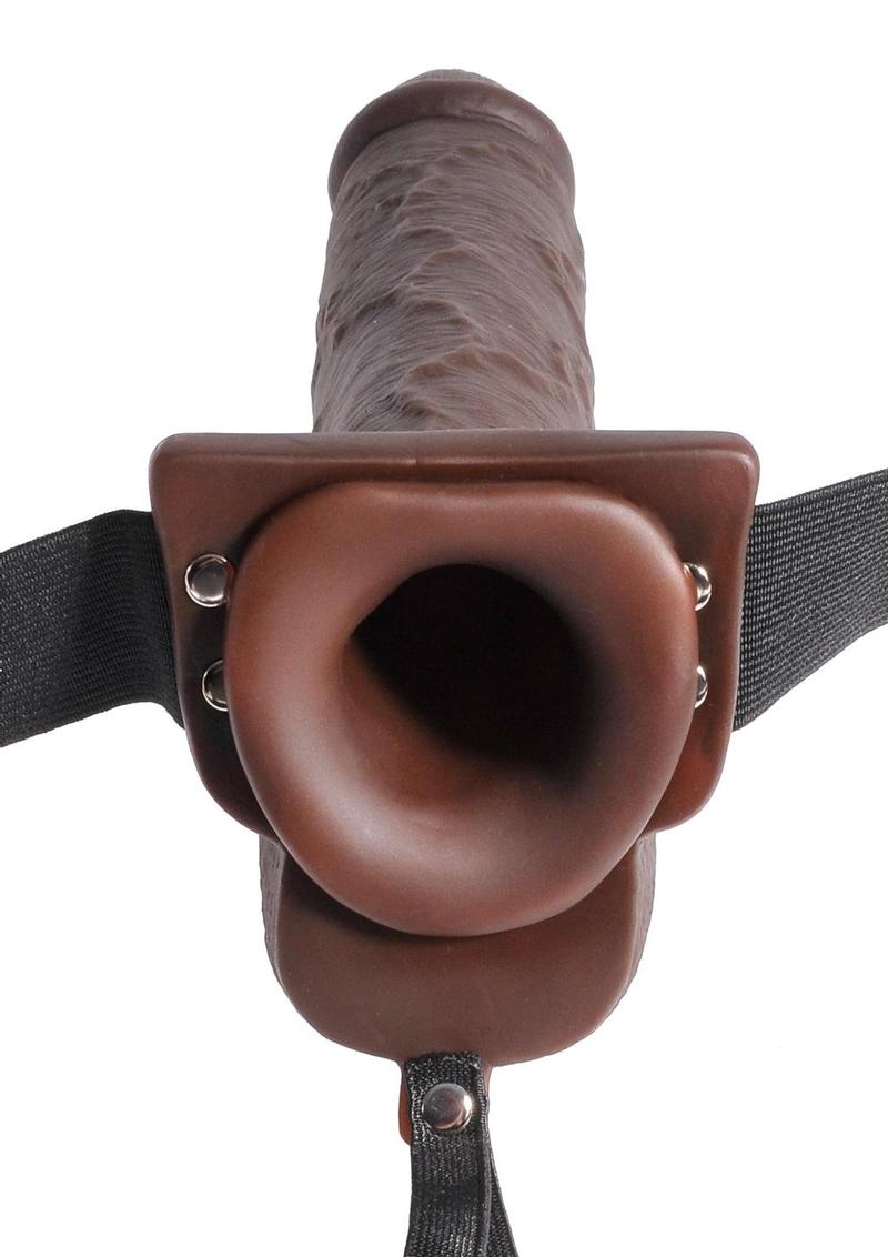 Fetish Fantasy Series Hollow Squirting Strap-On Dildo with Balls and Harness - Chocolate - 9in