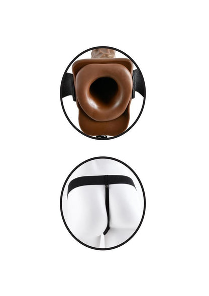 Fetish Fantasy Series Hollow Strap-On Dildo with Balls and Stretchy Harness - Chocolate - 7in