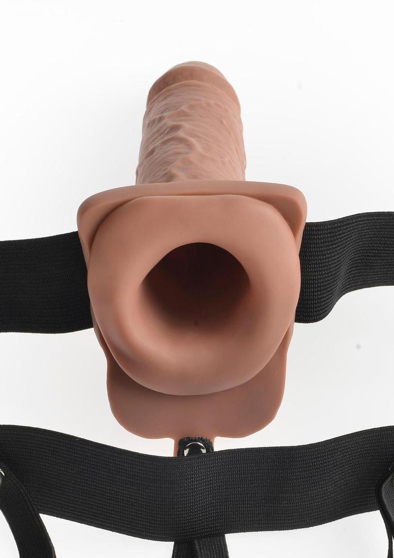 Fetish Fantasy Series Hollow Rechargeable Strap-On Dildo with Balls and Harness with Wireless Remote Control - Caramel - 7in