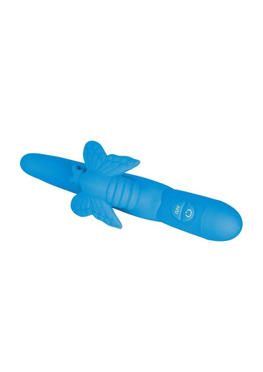 Fluttering Butterfly Silicone Rabbit Vibrator - Blue