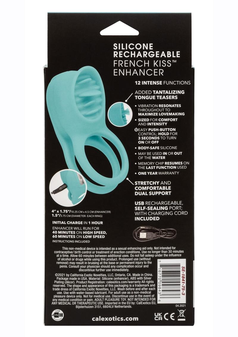 French Kiss Enhancer Silicone Rechargeable Cock Ring - Blue