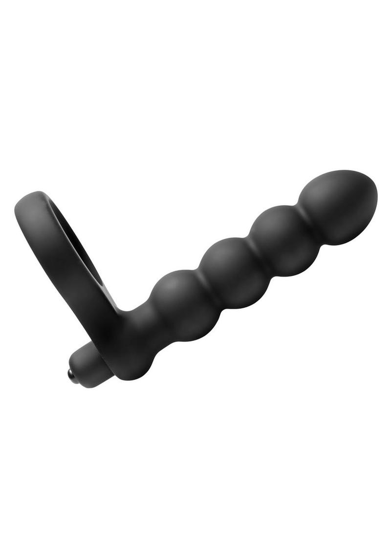 Frisky Double Fun Cock Ring with Double Penetration Vibrator - Black