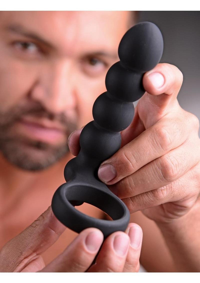 Frisky Double Fun Cock Ring with Double Penetration Vibrator - Black