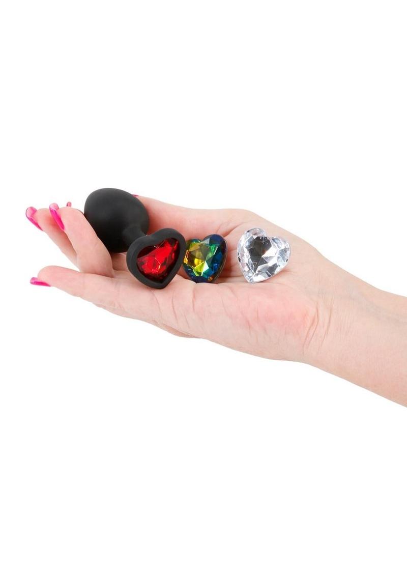 Glams Xchange Heart Silicone Anal Plug - Black - Small