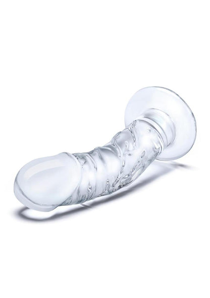 Glas Curved Realistic Glass Dildo with Veins - Clear - 7in