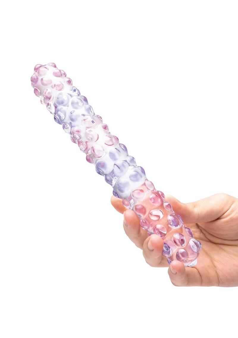 Glas Purple Rose Glass Nubby Dildo - Clear/Pink - 9in