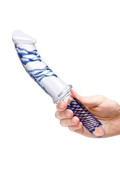 Glas Realistic Double Ended Glass Dildo with Handle - Blue/Clear - 11in