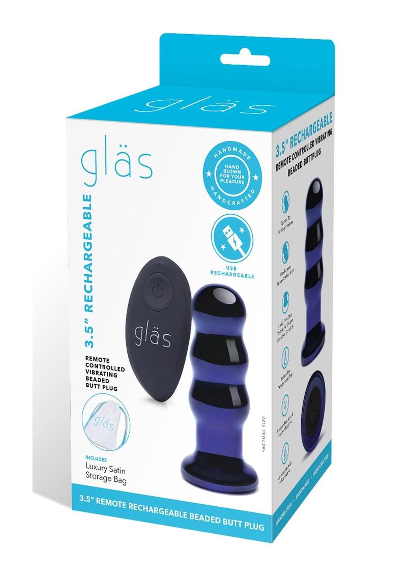 Glas Rechargeable Remote Controlled Vibrating Glass Beaded Buttplug