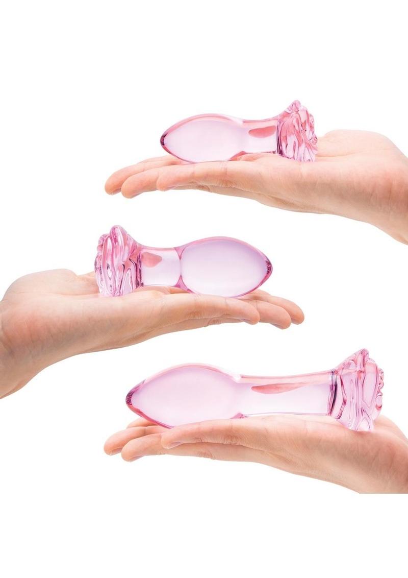 Glas Rosebud Butt Plug - Pink - 3 Piece/Set