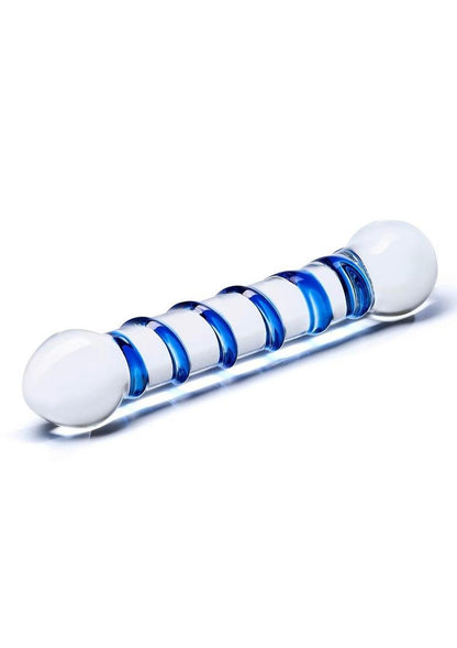 Glass Spiral Glass Textured Dildo - Blue/Clear - 6.5in