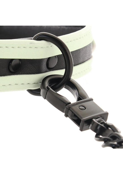 Glo Bondage Glow In The Dark Collar and Leash - Glow In The Dark/Green