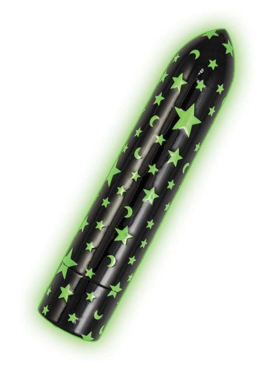 Glow Vibes Seeing Stars Rechargeable Glow In The Dark Bullet - Black/Glow In The Dark/Green