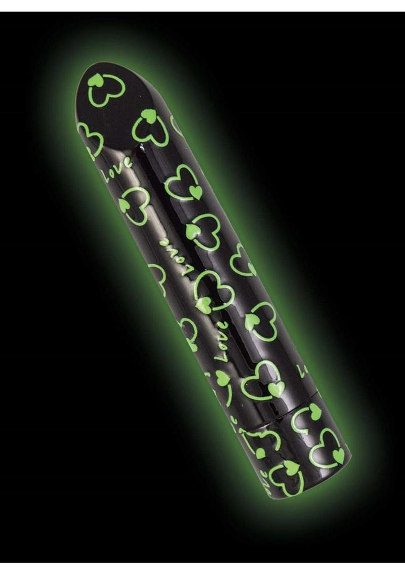 Glow Vibes Sweet Heart Rechargeable Glow In The Dark Bullet - Black/Glow In The Dark/Green