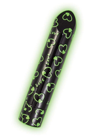 Glow Vibes Sweet Heart Rechargeable Glow In The Dark Bullet - Black/Glow In The Dark/Green