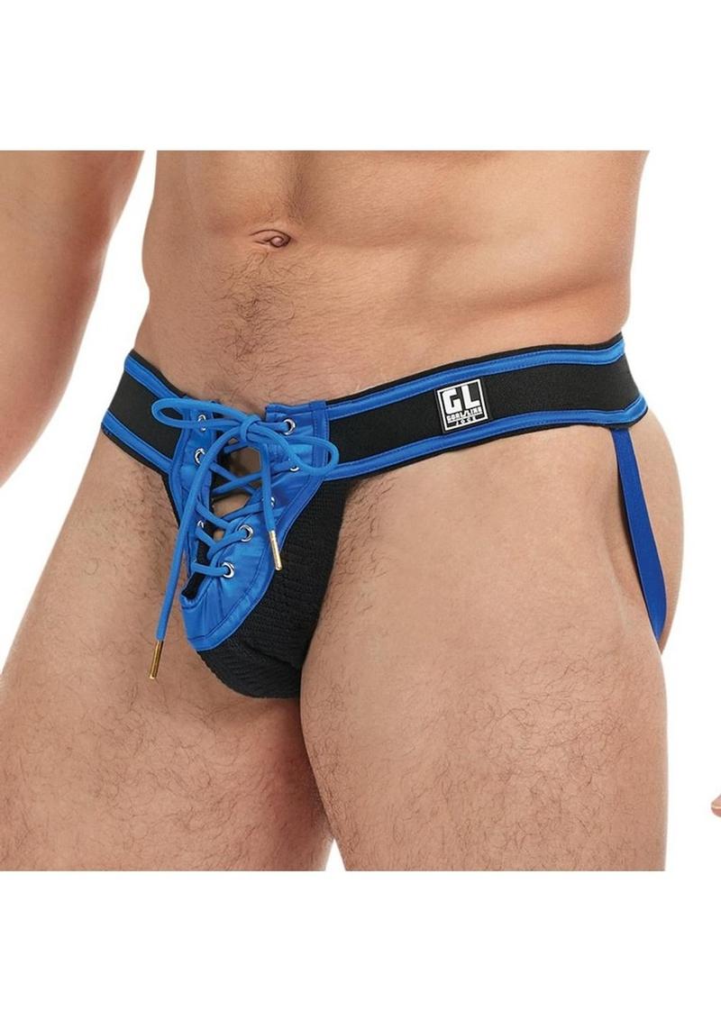 Goal Line Lace-Up Jockstrap - Blue - Medium/Small