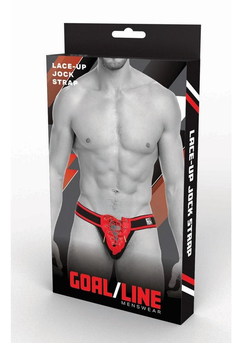 Goal Line Lace-Up Jockstrap - Red - Medium/Small