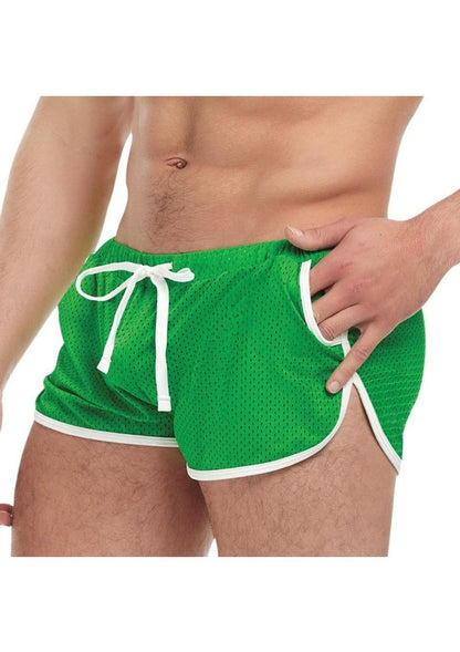 Goal Line Side Split Mesh Booty Shorts - Blue/Green - Large/XLarge