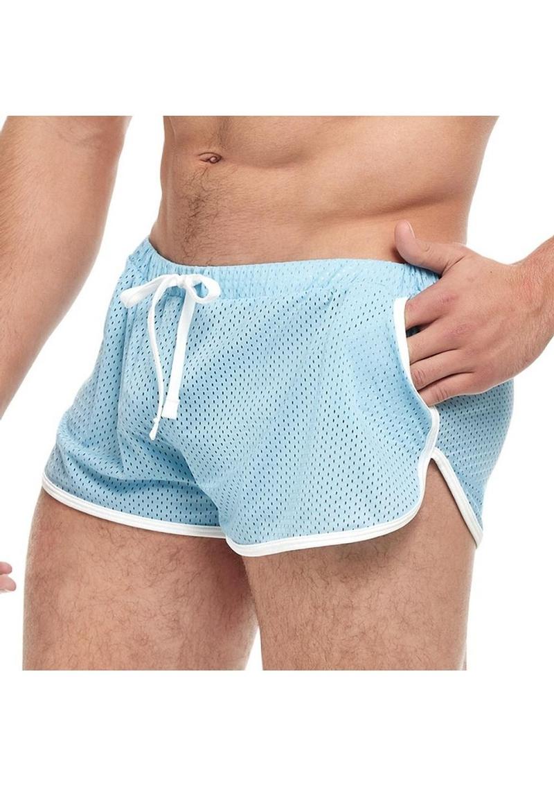 Goal Line Side Split Mesh Booty Shorts - Blue - Medium/Small