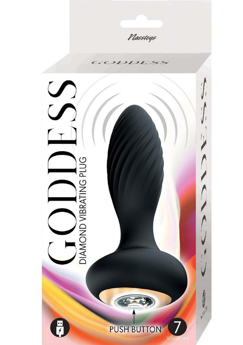 Goddess Diamond Vibrating Rechargeable Silicone Plug - Black