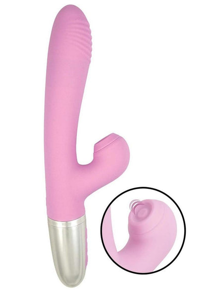 Goddess Tapping Thruster Rechargeable Silicone Vibrator with Clitoral Stimulator - Pink