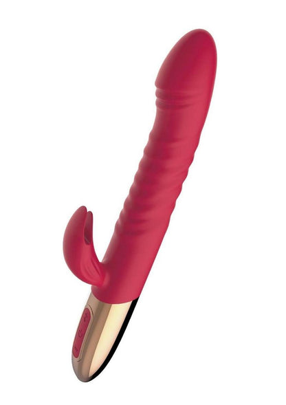 Goddess Thrusting Delight Rechargeable Silicone Dual Stimulating Vibrator - Red