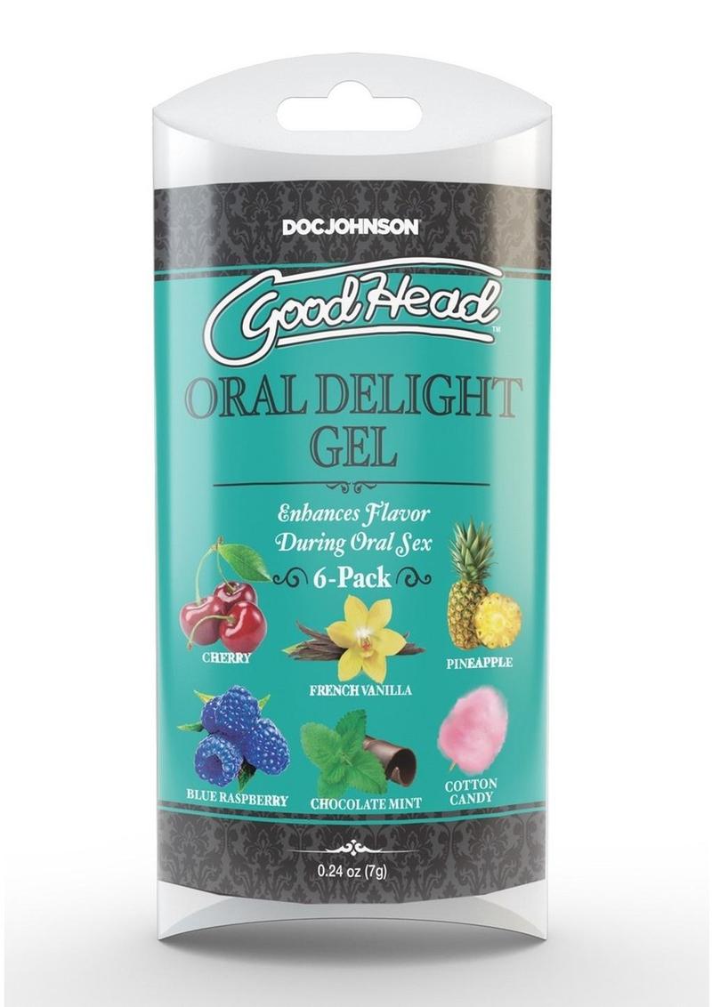 Goodhead Oral Delight Gel .24oz (6 Pack) - Assorted Blue Raspberry, Cherry, Chocolate Mint, Cotton Candy, French Vanilla, Pineapple