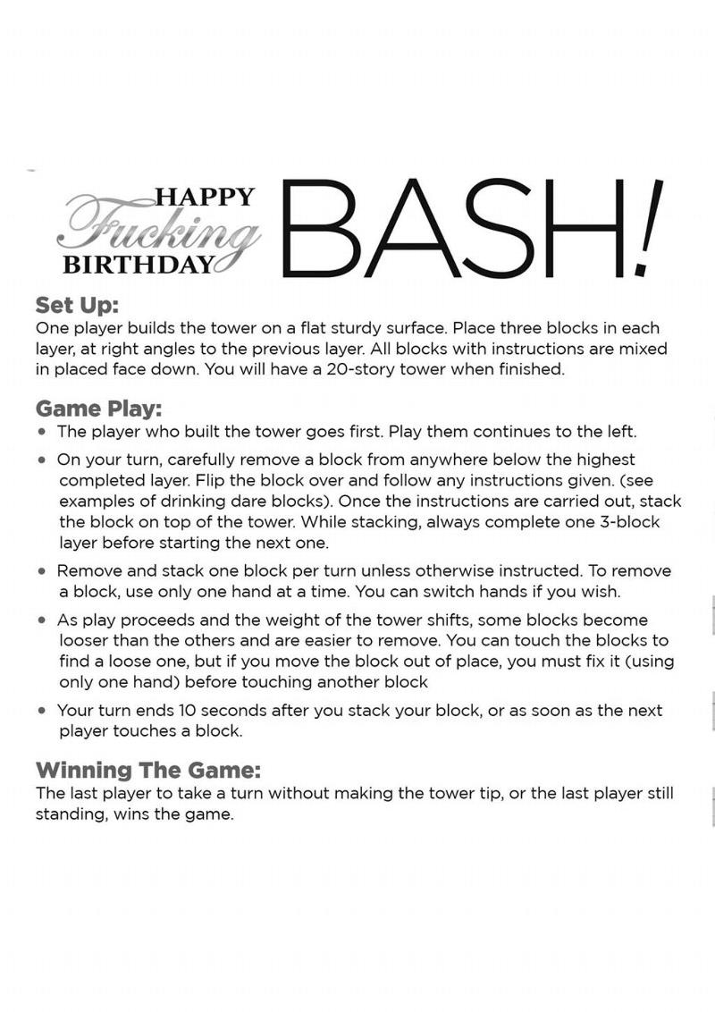 Happy F'n Birthday Bash Drinking Game