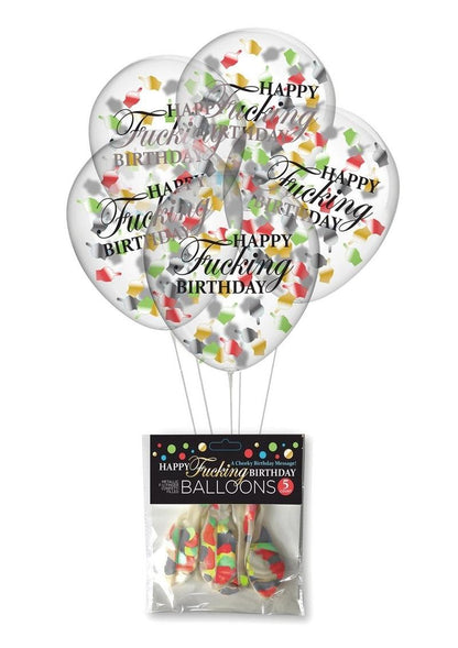 Happy F'n Birthday Confetti Balloons - Multicolor - 5 Per Pack