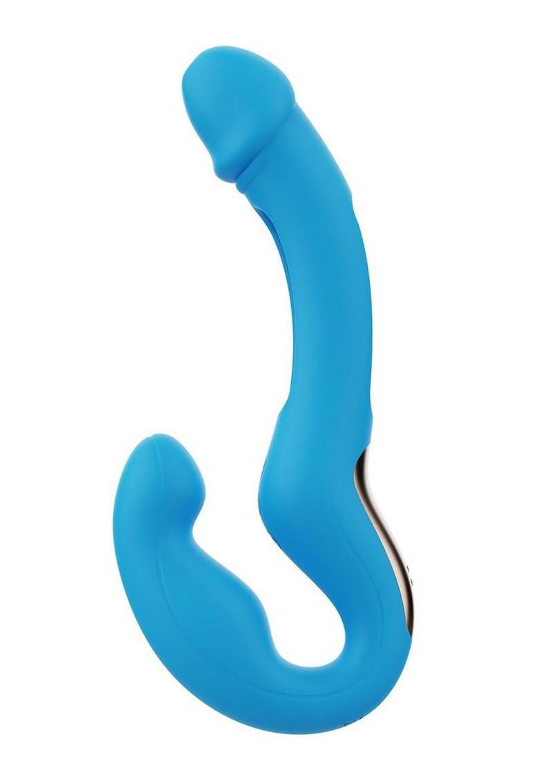 Harmony Duo App-Controlled Rechargeable Silicone Strapless Strap-On - Blue/Gold