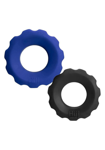 Hunkyjunk Cog Silicone Cock Ring - Assorted Colors/Black/Blue - 2 Pack