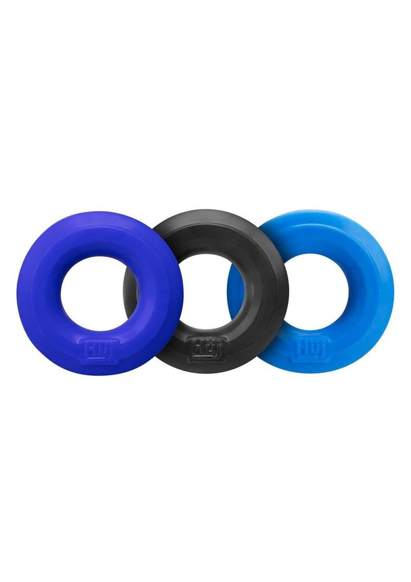 Hunkyjunk Huj3 Silicone C-Rings - Assorted Colors/Black/Blue/Teal - 3 Pack