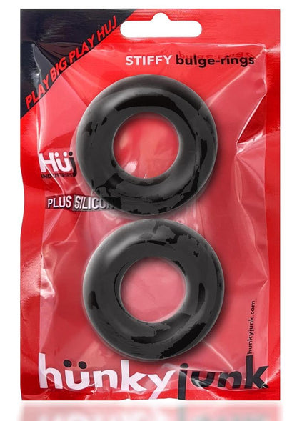 Hunkyjunk Stiffy Bulge Silicone Cock Rings - Black/Tar Ice - 2 Pack