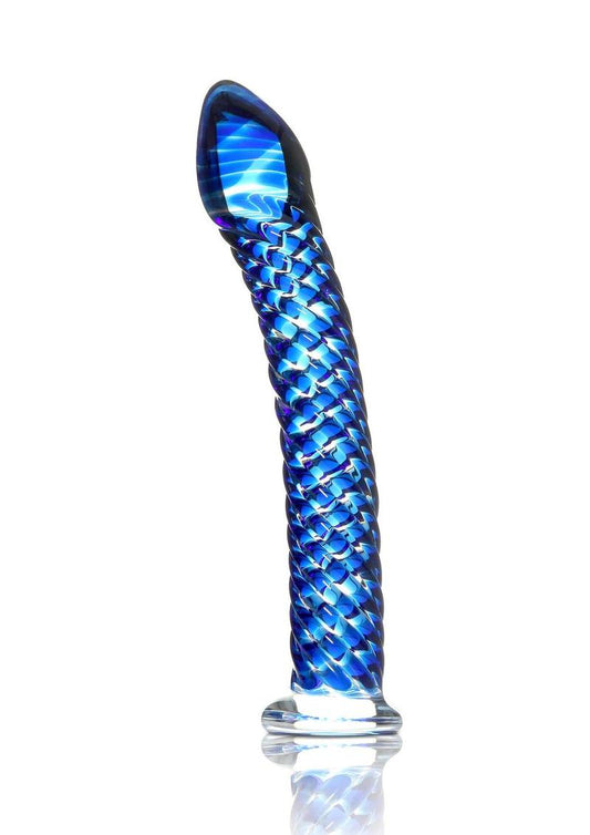 Icicles No. 29 Ribbed Glass G-Spot Dildo - Blue - 7in