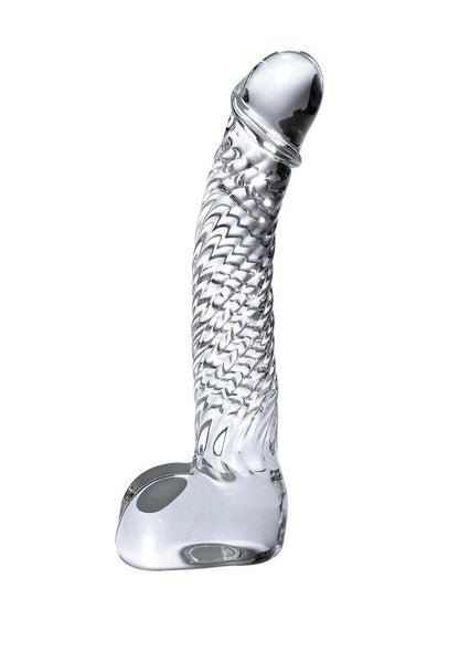 Icicles No. 61 Textured Glass G-Spot Dildo with Balls