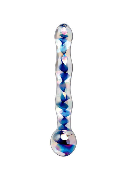 Icicles No. 8 Beaded Glass Dildo - Blue/Clear - 7in