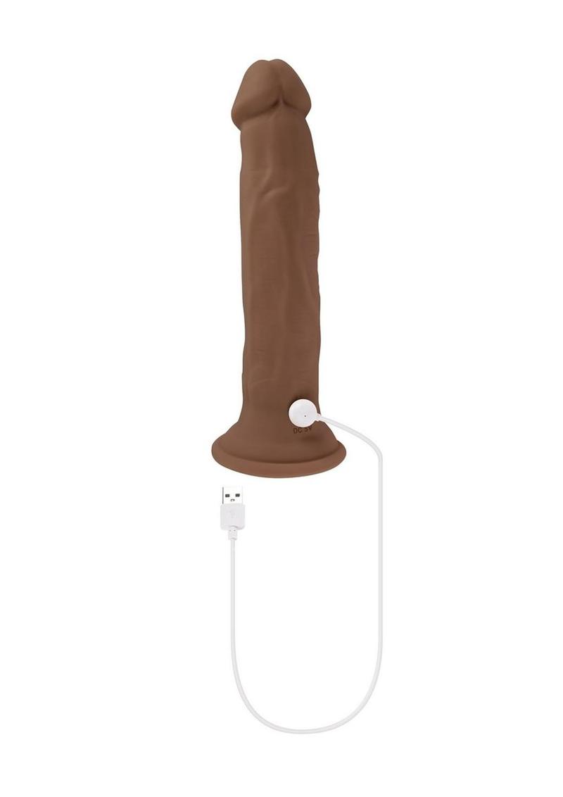 In Thrust We Trust Rechargeable Silicone Dildo with Remote - Chocolate