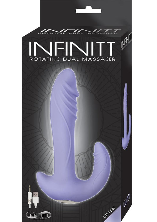 Infinitt Rotating Dual Massager Silicone Rechargeable Vibrator - Purple