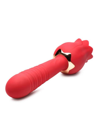 Inmi Bloomgasm Racy Rose Thrusting and Licking Rose Rechargeable Silicone Vibrator - Red