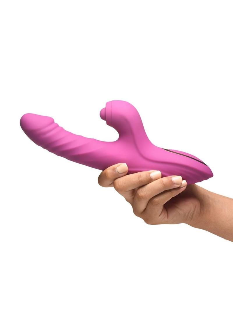 Inmi Bumping Bunny Thrusting Pulsing Rechargeable Silicone Rabbit Vibrator - Pink