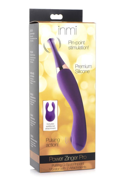 Inmi Power Zinger Pro Pulsing G-Spot Silicone Rechargeable Pinpoint Vibrator with Interchangeable Tips - Purple